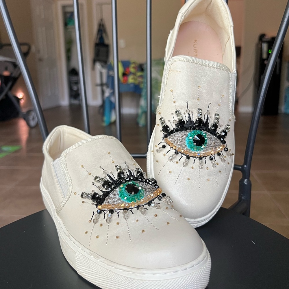 Kurt Geiger Cream and Black Sneakers with Eye Design
